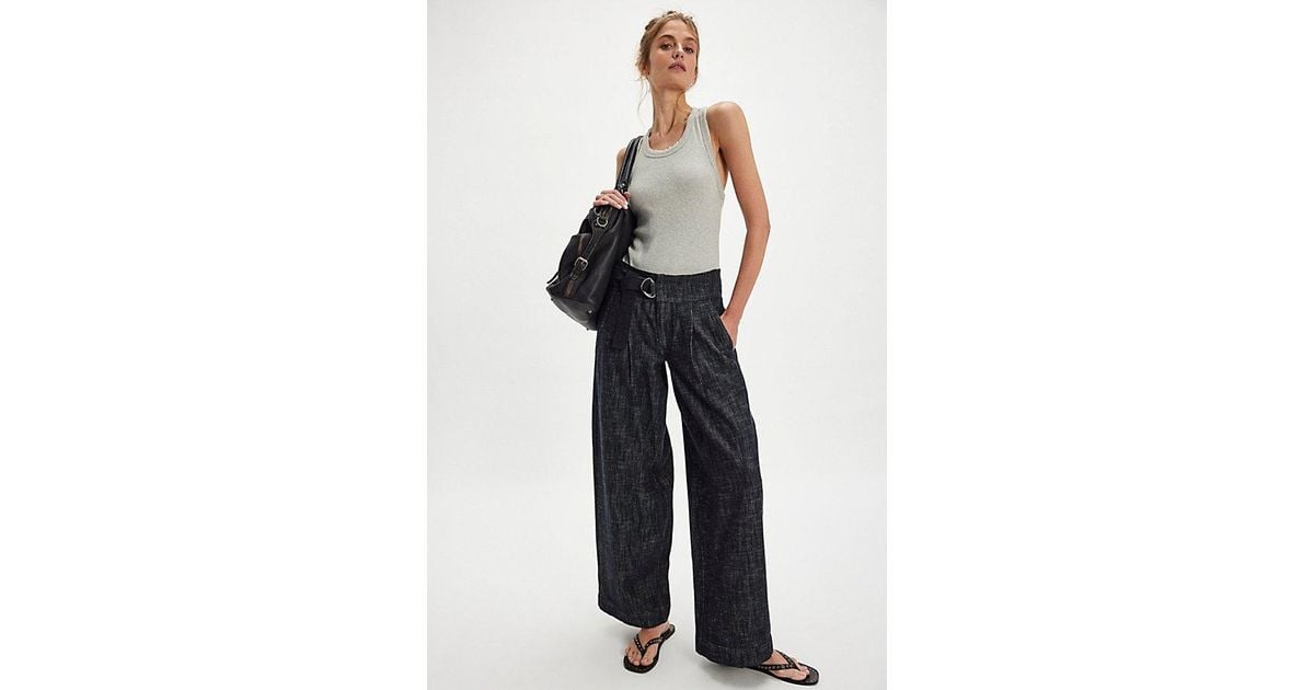 Free People Ainsley Belted Trousers in Blue | Lyst