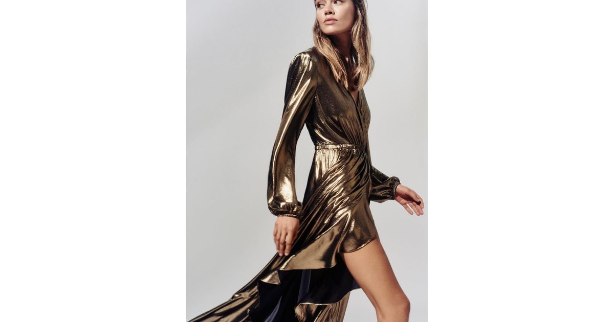 gold lame wrap dress