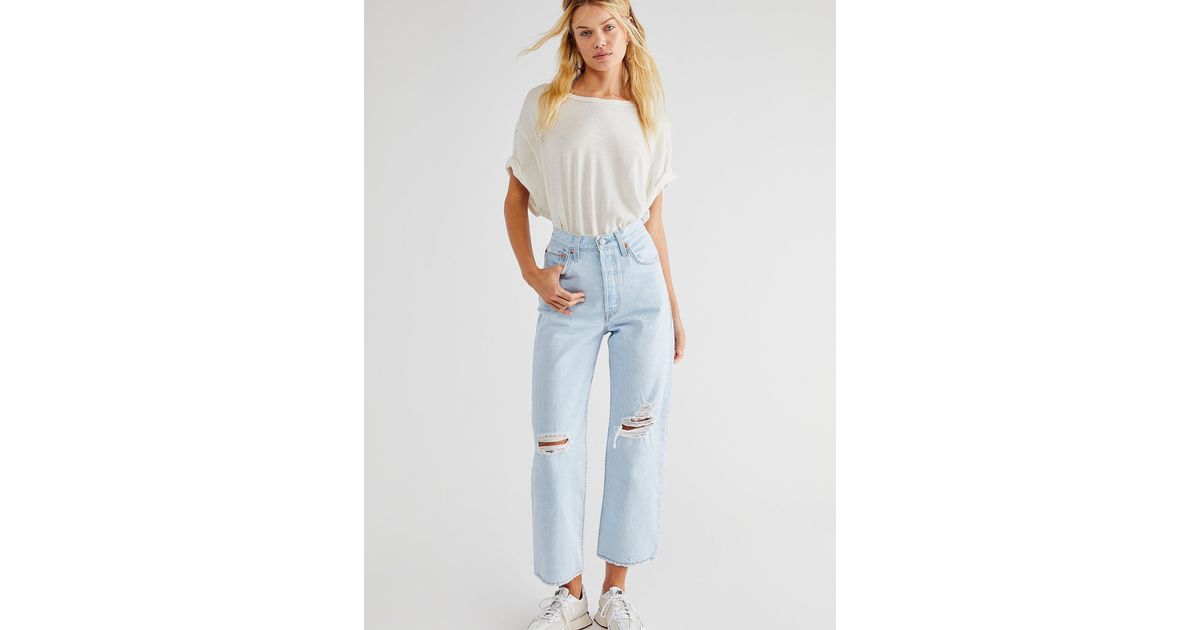 Free People Denim Levi's Ribcage Straight Ankle Jeans in Blue - Lyst