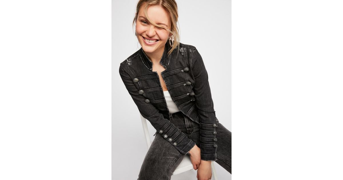 Free People Fitted Military Denim Jacket in Black Lyst