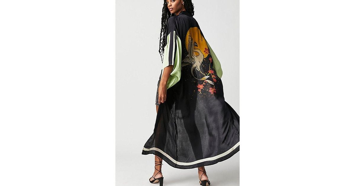Free People Rising Sun Maxi Kimono in Black Lyst