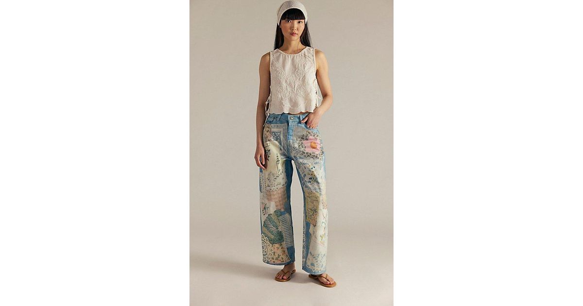 Free People Illusions Printed Relaxed Jeans in Blue | Lyst