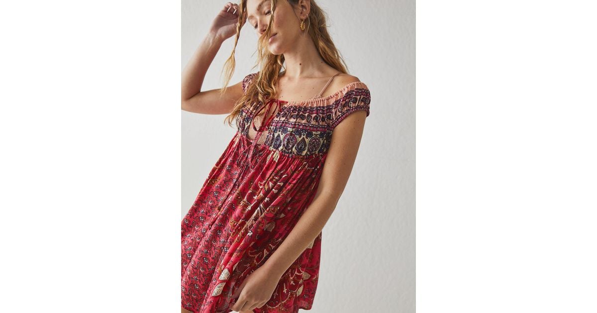 Free People Robe Nuisette Courte Bali Mariposa in Red | Lyst