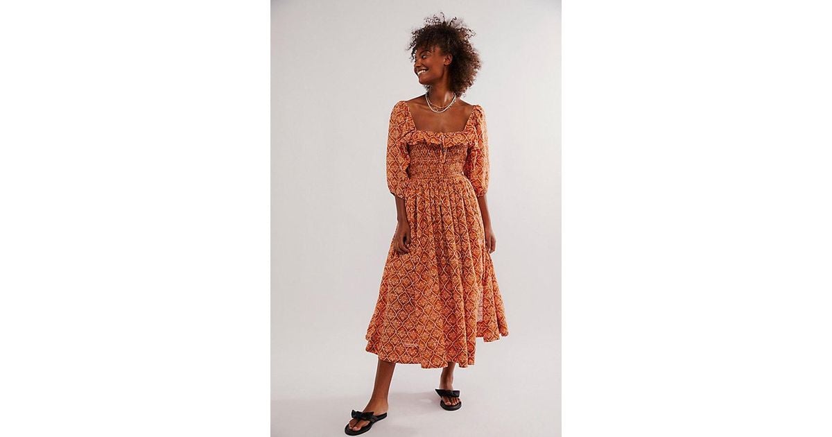 Free People Oasis Printed Midi Dress in Orange Lyst