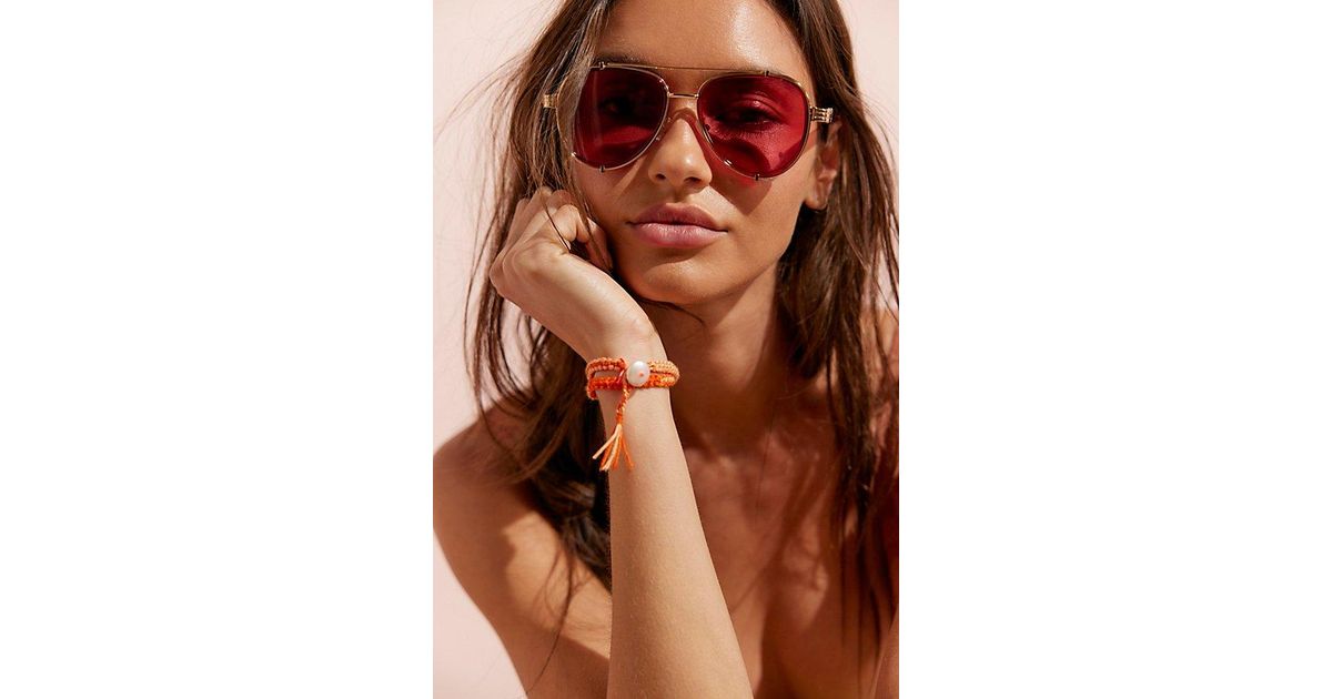Free People Wesley Oversized Aviator Sunglasses in Red | Lyst UK