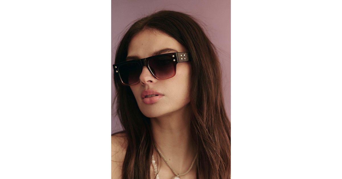 Free People Brisbane Studded Rectangle Sunglasses in Brown 