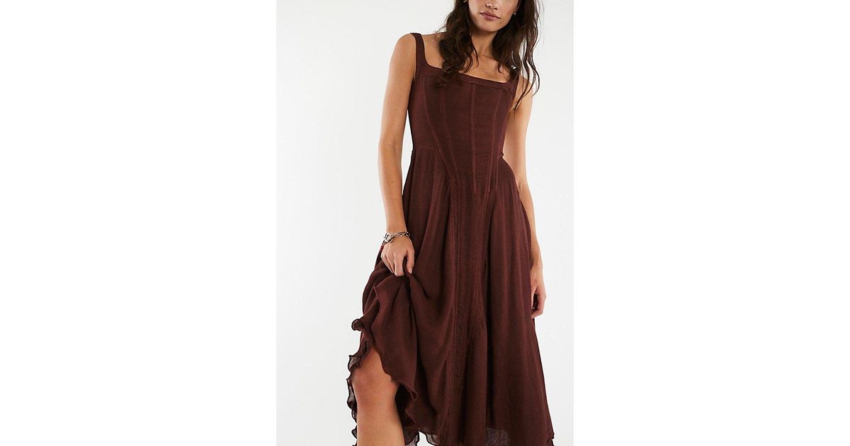 Urban Outfitters Honeymoon Midi Dress in Brown