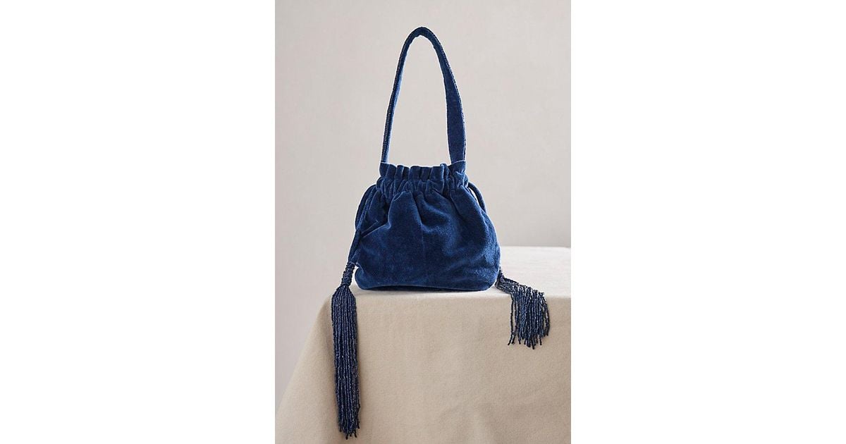 Free People Valentina Navy Blue Velvet Beaded Tassel Headband Royal Blue Velvet Headband for Wedding Guests Cerulean Blue  main image 4