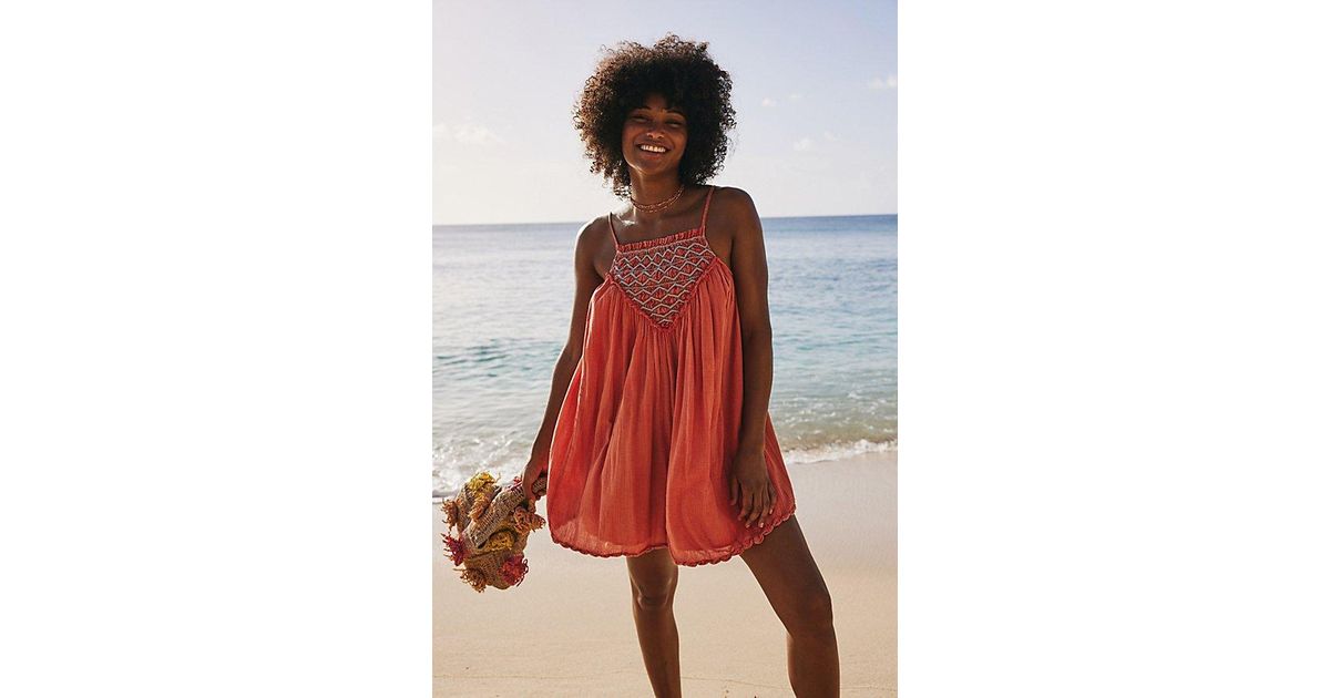 Free People Crystal Cove Smocked Mini Dress in Red Lyst UK