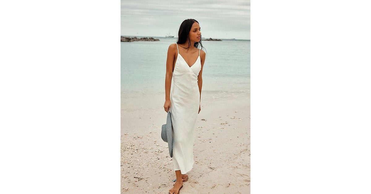 Free People Omnia Linen Midi Slip Dress | Lyst