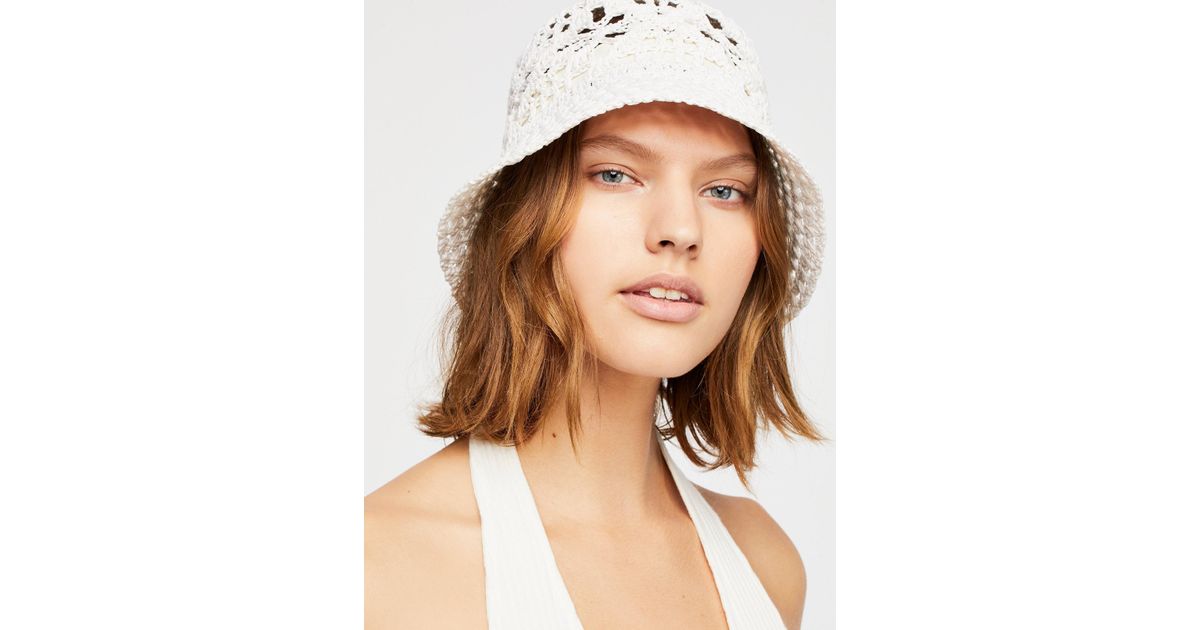 Quinn Crochet Straw Bucket Hat in Ivory 