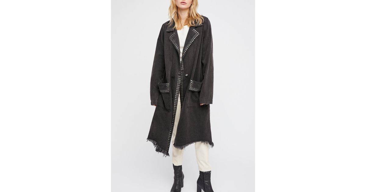 black denim duster coat