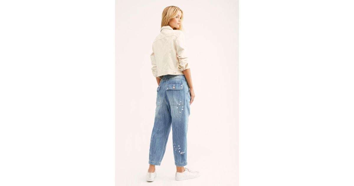 free people mixed up cotton distressed utility jeans
