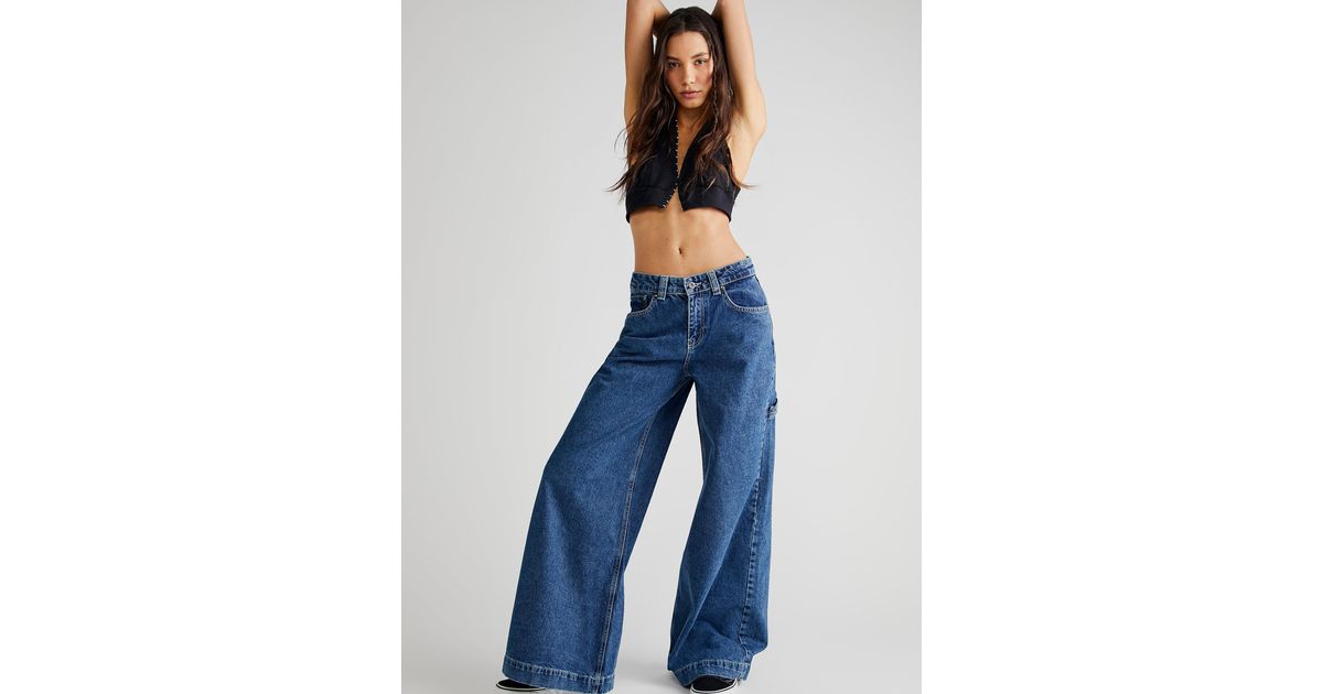 Free People Denim The Ragged Priest Sweeper Jeans in Mid Blue (Blue) | Lyst