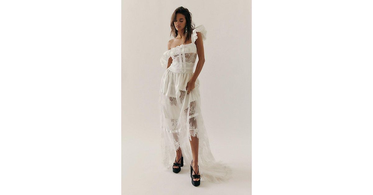 For Love & Lemons Anabelle Lace Gown in Natural | Lyst For Love & Lemons Anabelle Lace Gown in Natural | Lyst