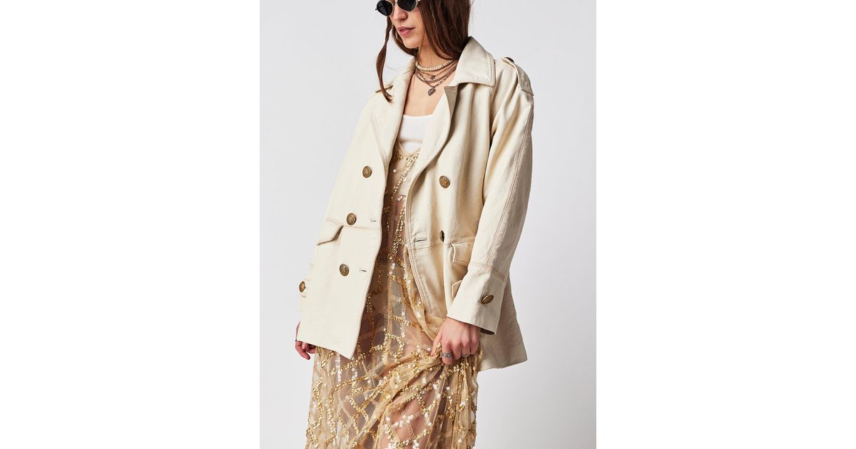 Free People We The Free Top Notch Leather Pea Coat in Natural | Lyst