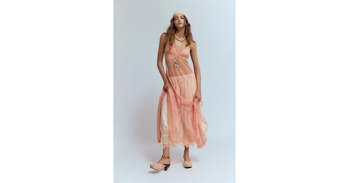 Free People Madeline Mesh Maxi Slip in Orange | Lyst