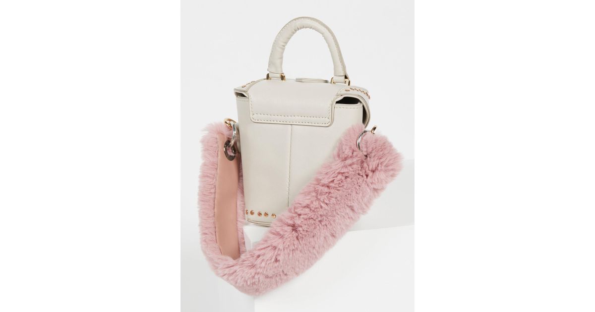 Free People Purple Faux Fur Short Bag Strap