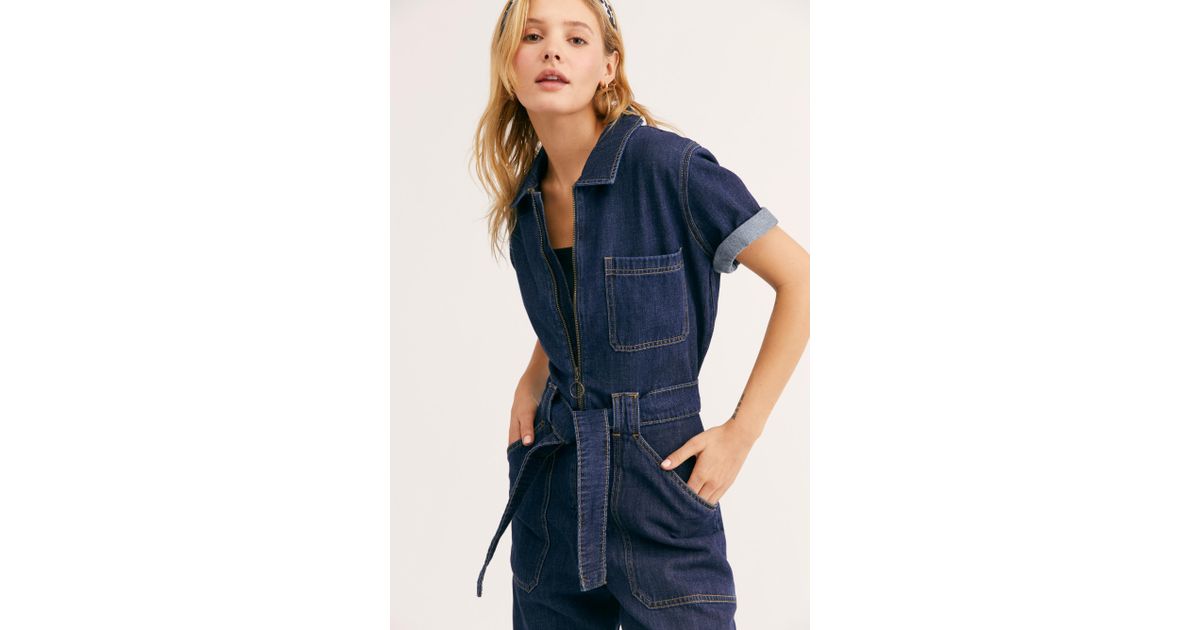 Free People Wrangler Denim Coveralls in Blue | Lyst