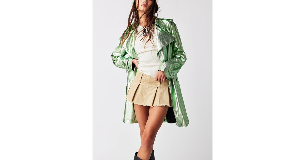 Free People Anna Sui Metallic Trench Coat in Green | Lyst