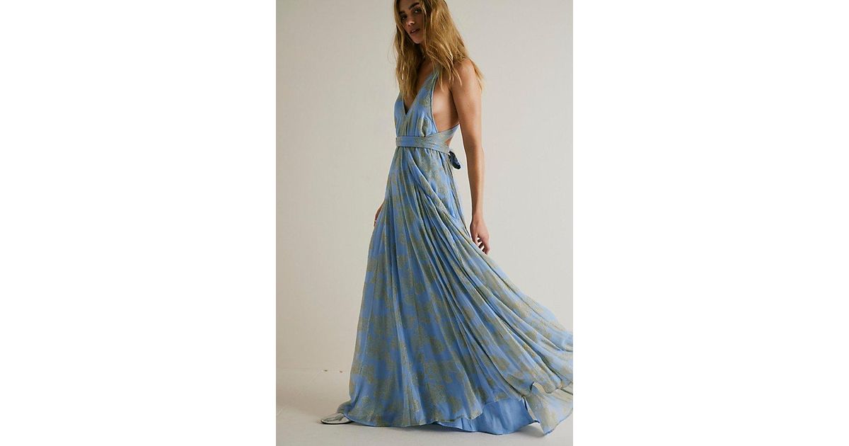 Free People Holding On Convertible Maxi Dress At In Blue Egret Combo, Size:  Large | Lyst