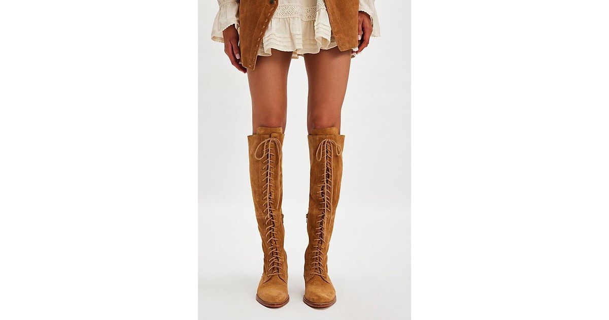 Free People Davey Over The Knee Lace Up Boots in Brown | Lyst UK