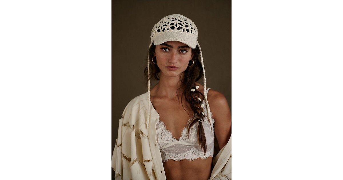 FREE PEOPLE Silvie Crochet Baseball Hat Ivory Boho Visor Cap OS New Cream NWT Free People Sylvie Crochet Baseball Hat | Mercari main image 3