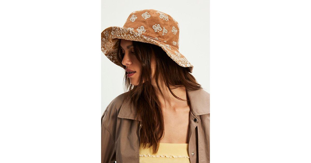 Free People Bandana Bucket Hat in Brown | Lyst