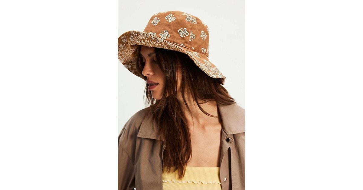 Free People Bandana Bucket Hat in Brown | Lyst