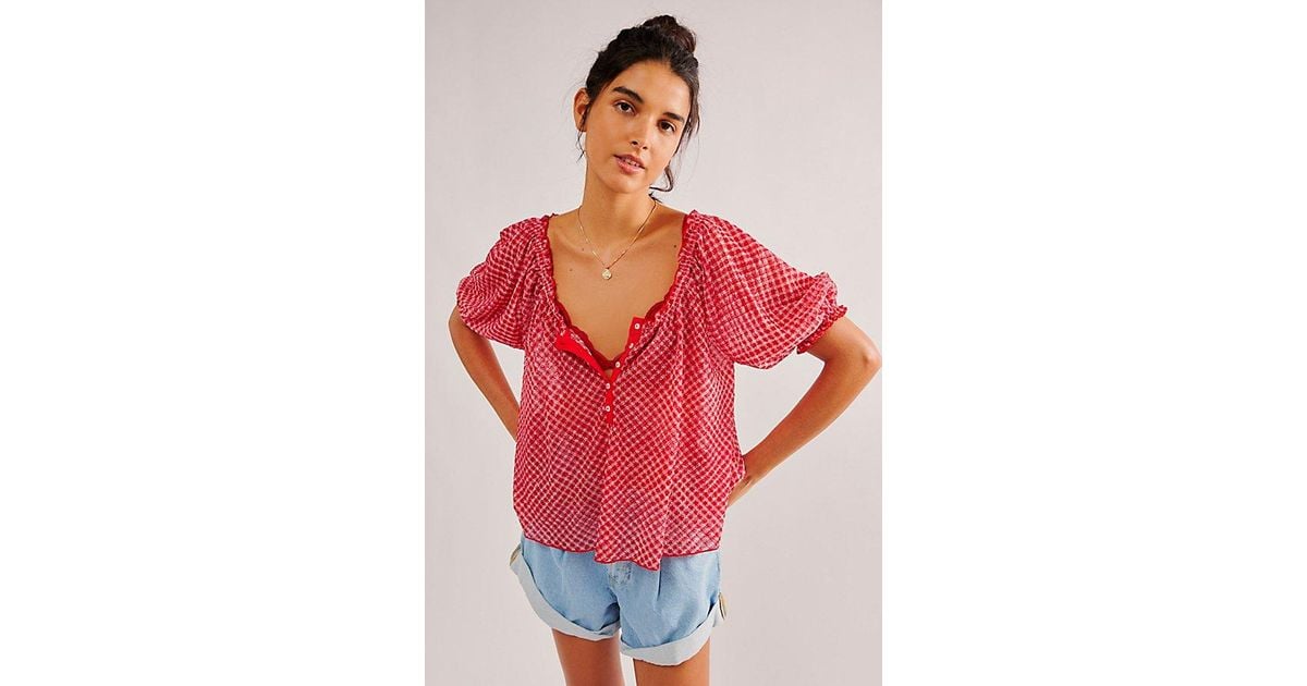 Free People Astra Peasant Top in Red | Lyst