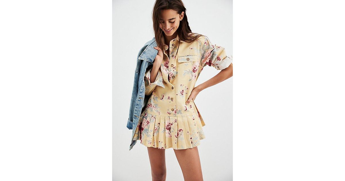 Connor Ress Free People Connor Printed Mini Dress in Natural | Lyst