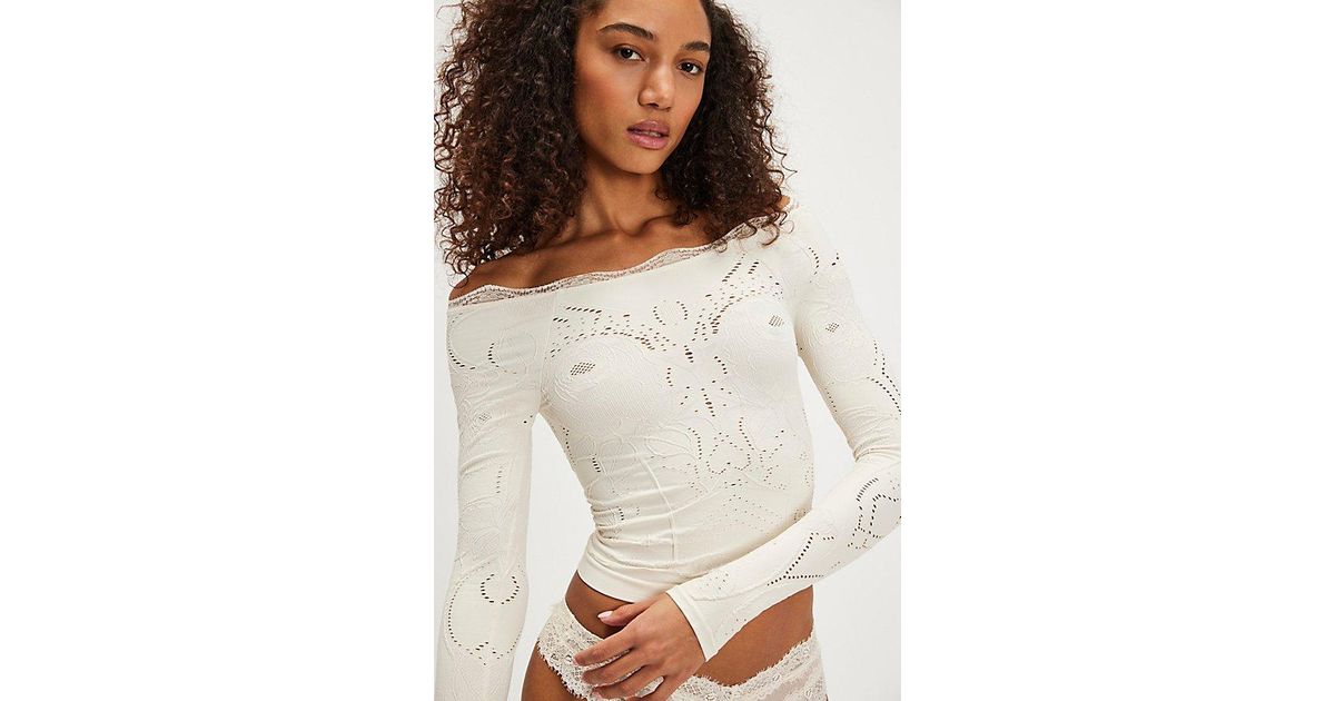 Haut Free People Manches Papillon Avec Dentelle - Taille S - Gris Ivoire - Occasion