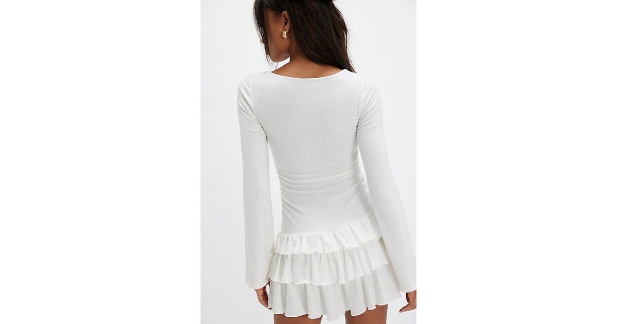free-est Good Feels Ruffle Long-Sleeve Mini Dress By in White | Lyst UK