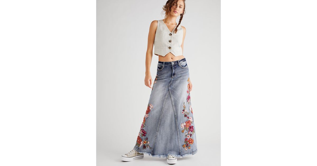 Free People Denim Driftwood Rustic Garden Maxi Skirt Lyst Canada