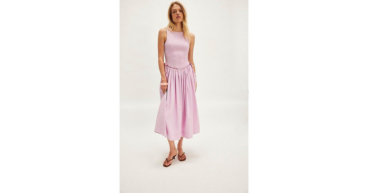 nightingale seersucker midi dress Free People Nightingale Seersucker Midi Dress in Pink