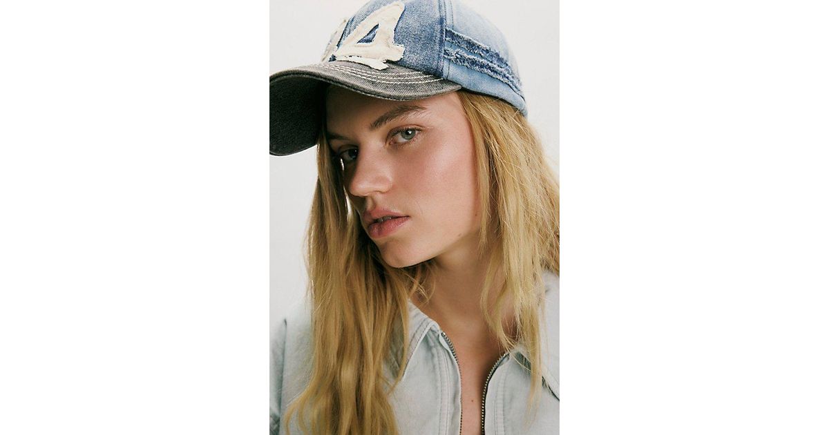 NWT FREE PEOPLE HOLLIE DENIM VARSITY BASEBALL HAT DENIM BLUE Free People Hollie Varsity Denim Baseball Cap - Denim Blue  main image 2