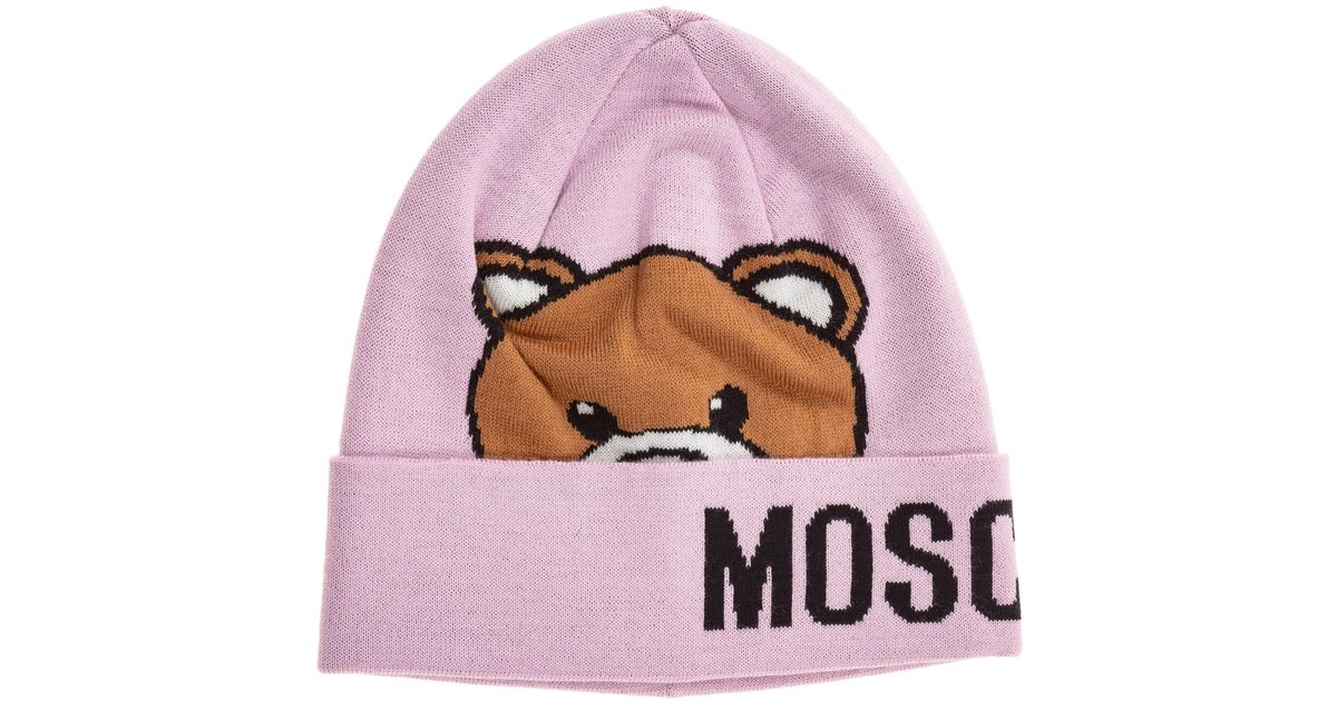 Moschino Wool Beanie Hat Teddy in Pink 