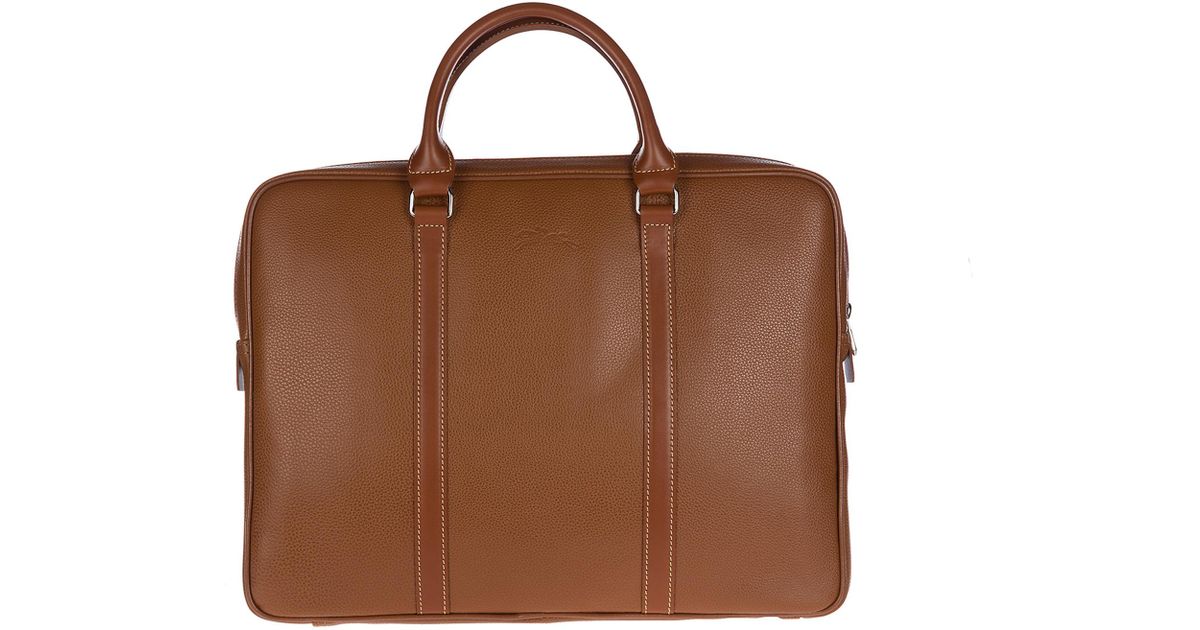 Longchamp Brown Briefcase Attaché Case Laptop Pc Bag Leather For Men