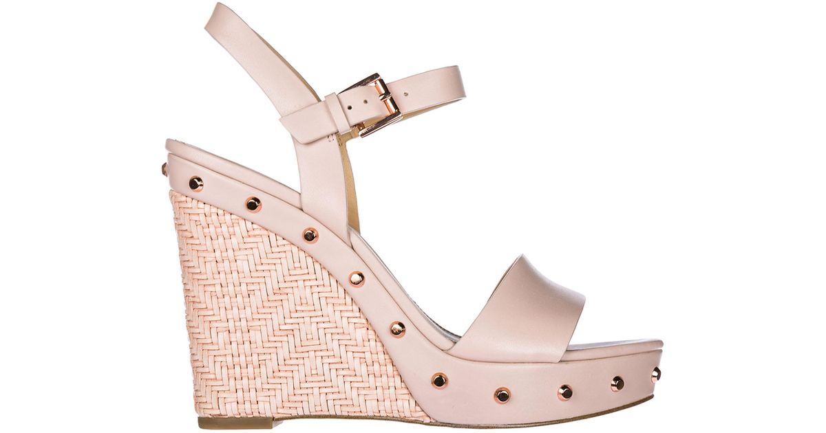 pink leather wedges