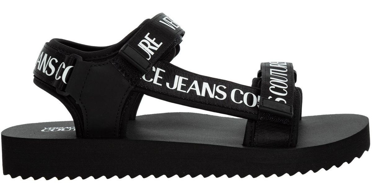 Gemstone Flip Flops. Versace Jeans Designer Black Sandals 