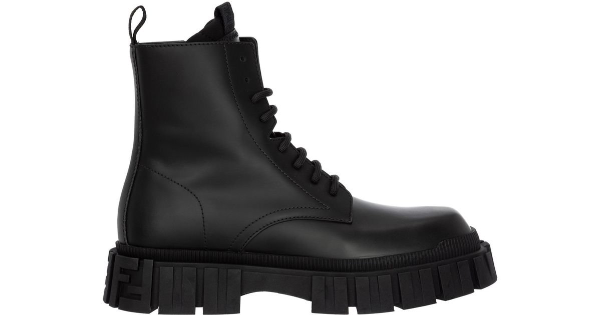 Fendi Leather Combat Boots Force in Nero (Black) for Men | Lyst