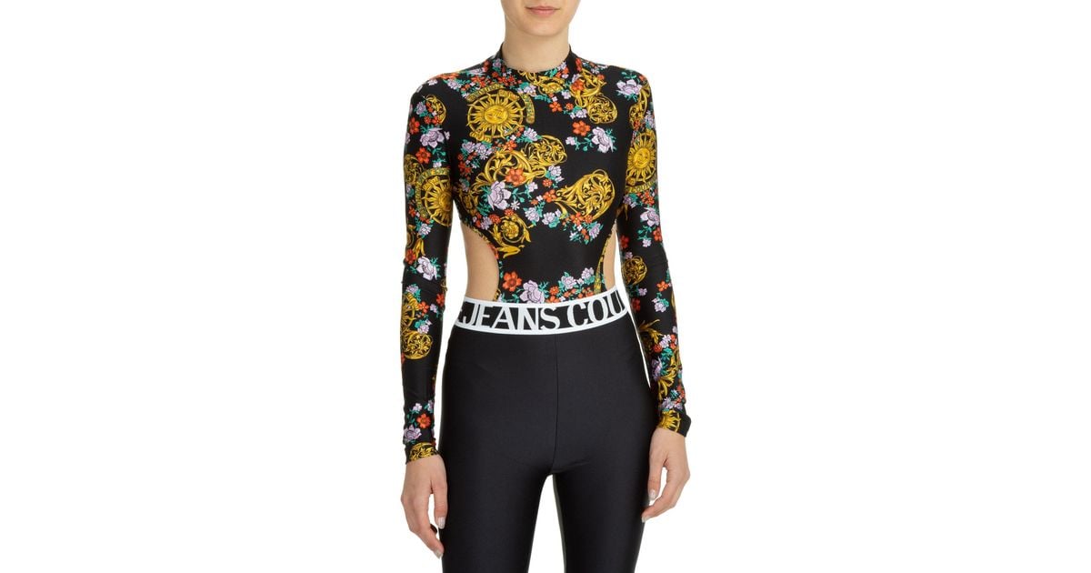 Versace Jeans Couture Garland Sun Flower Bodysuit in Black | Lyst