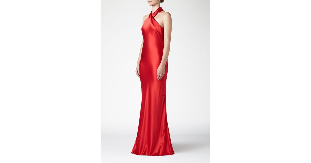 Galvan London Asymmetrical Silk Bias Cut Dress In Red Lyst
