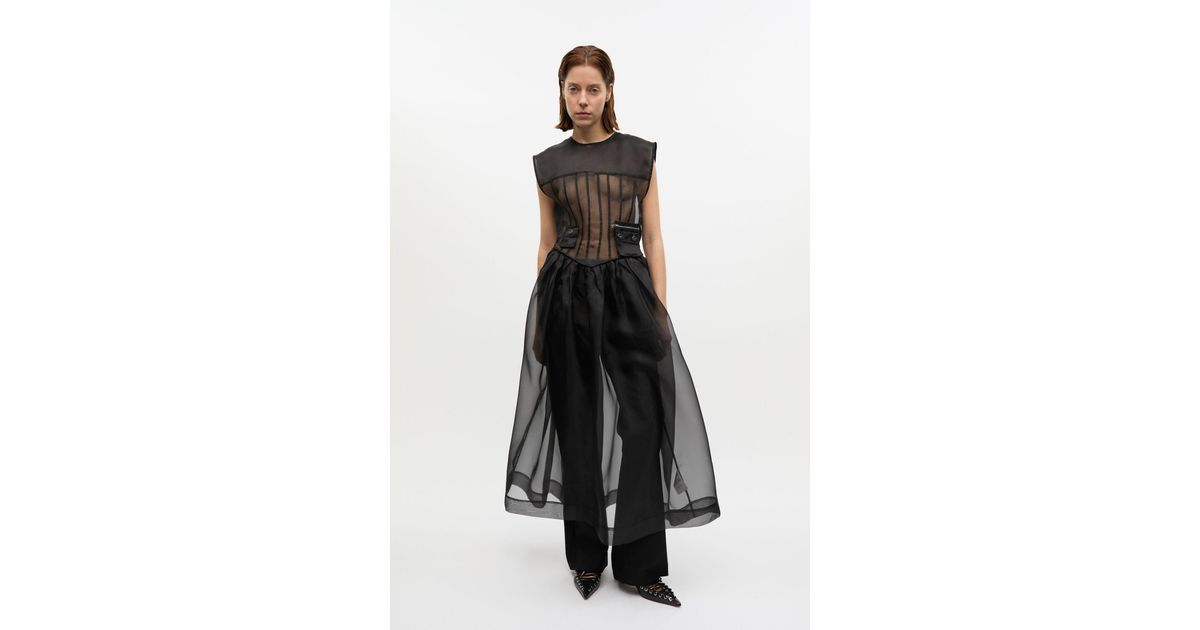 ganni technical organza corset midi dress GANNI Technical Organza Corset Dress