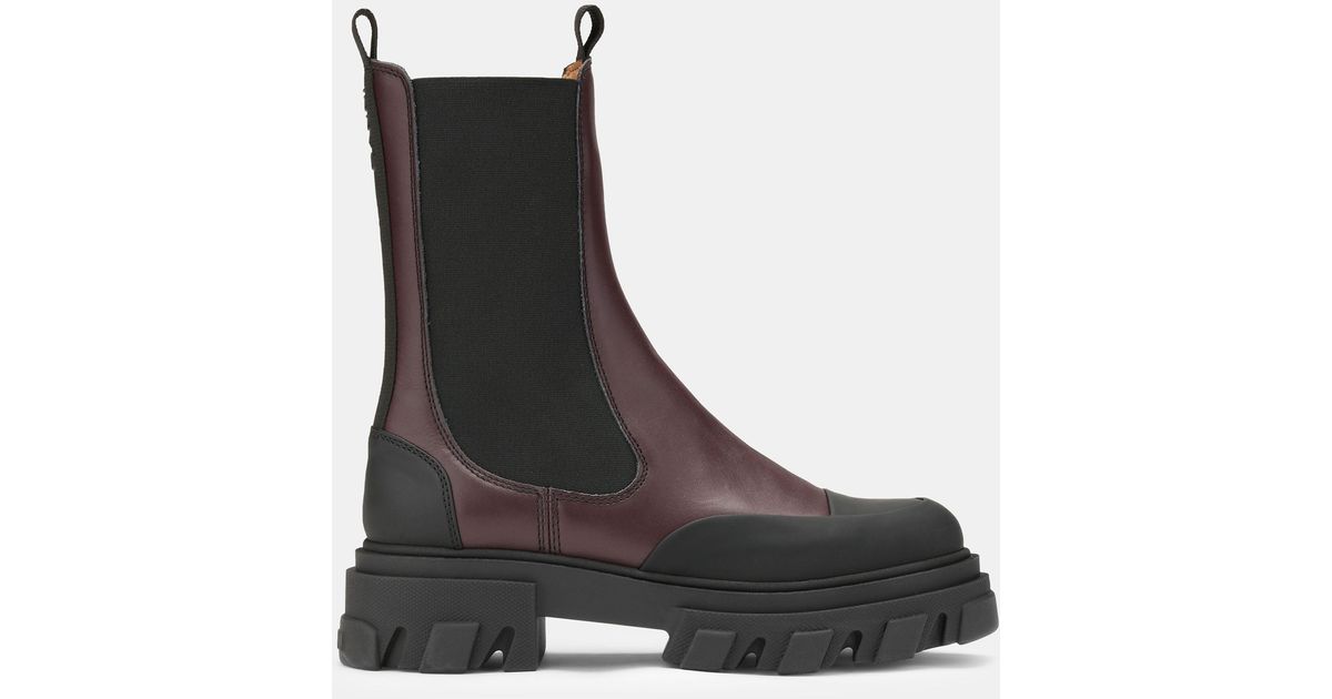 Ganni Cleated Mid Chelsea Boots in Burgundy (Red) Lyst