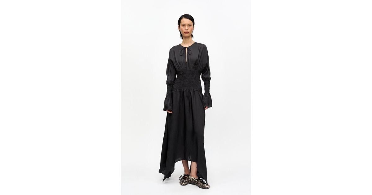 GANNI｜DRESSES (BLACK VISCOSE HABOTAI MIDI SMOCK STRAP D Black Black Viscose Habotai Midi Smock Strap Dress | GANNI US