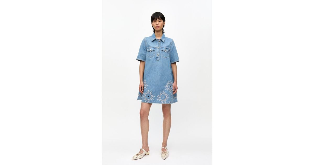 Ganni Broderie Anglaise Mini Dress in Blue Lyst UK