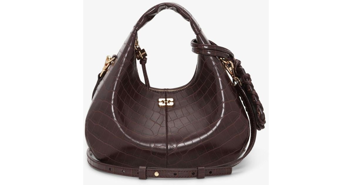 ショルダーバッグ GANNI Brown Croco Mini Hobo Bag Chocolate Fondant Brown Croco Mini Hobo Bag | GANNI US