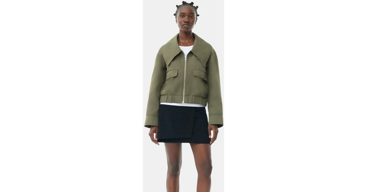 Kalamata Green Heavy Twill Wide Collar Short Jacket | GANNI US