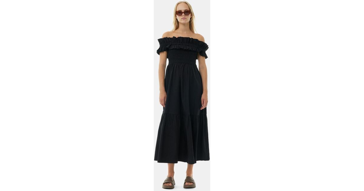 ganni black cotton poplin long smock dress Cotton Poplin Midi Strap Smock Dress